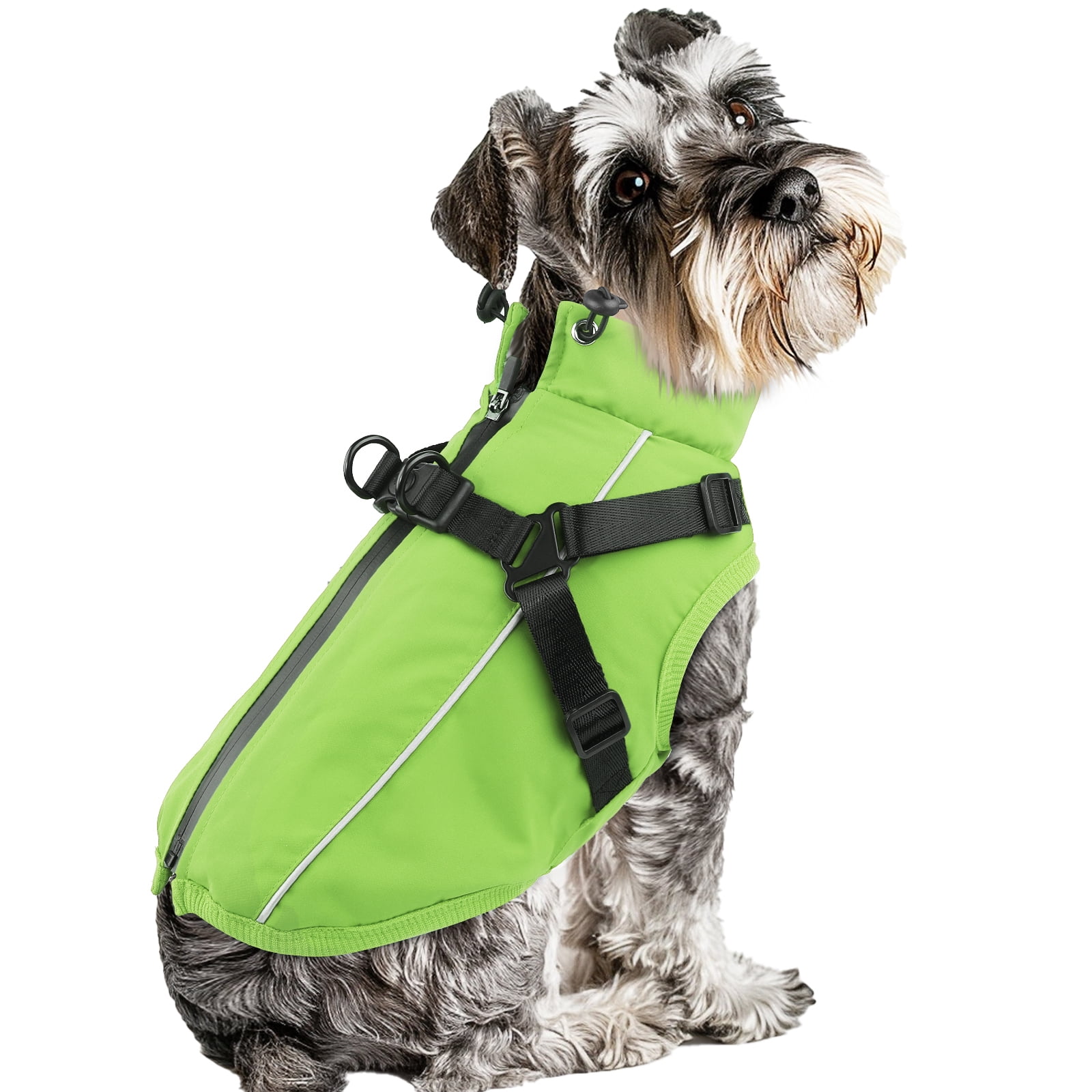 PcEoTllar Dog Winter Coat with Harness, Reflective Dog Vest Jacket for Small Dogs 9-15 lbs, Green