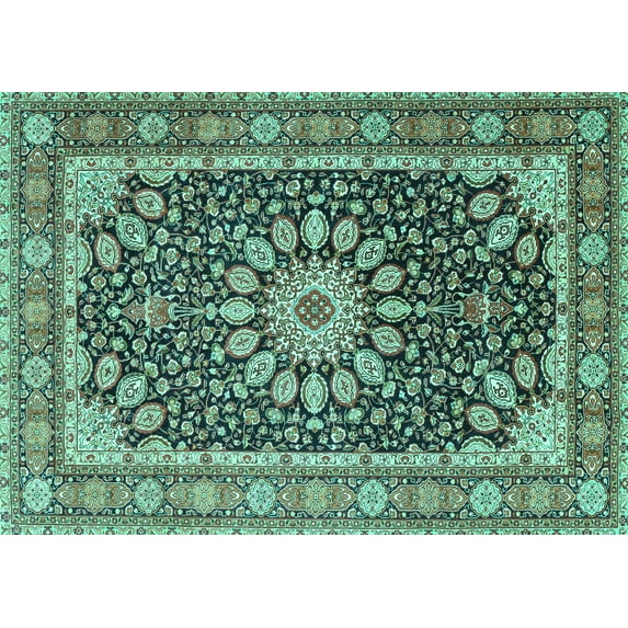 Ahgly Company Indoor Rectangle Medallion Turquoise Blue Traditional Area Rugs, 7' x 9'