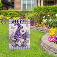 thumbnail image 5 of Set of 2 Welcome Spring Gnomes Lavender Flower Decorative Garden Flag, Purple Buffalo Plaid Check Butterfly Floral House Yard Outside Decorations, Summer Farmhouse Outdoor Small Decor 12x18, 5 of 6