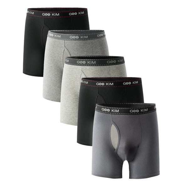 FixtureDisplays® 5PK Men's Soft Cotton Boxer Briefs Fly Front Underwear Mesh Fly Pouch Size: XL. Fit for waist size: 32.3" 21817-XL