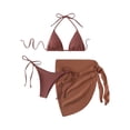 thumbnail image 2 of Minjewel Women's Solid Color Triangle Cup Bikini Three Piece Set,with Strappy Details and Sexy Design,Summer Beach Swimwear Set,Coffee,XL, 2 of 6