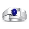 thumbnail image 1 of RYLOS Men's Rings Sterling Silver Ring Classic Solitaire 7X5MM Oval Shape Gemstone Designer Band Lapis September Birthstone Rings For Men Size 9, 1 of 5