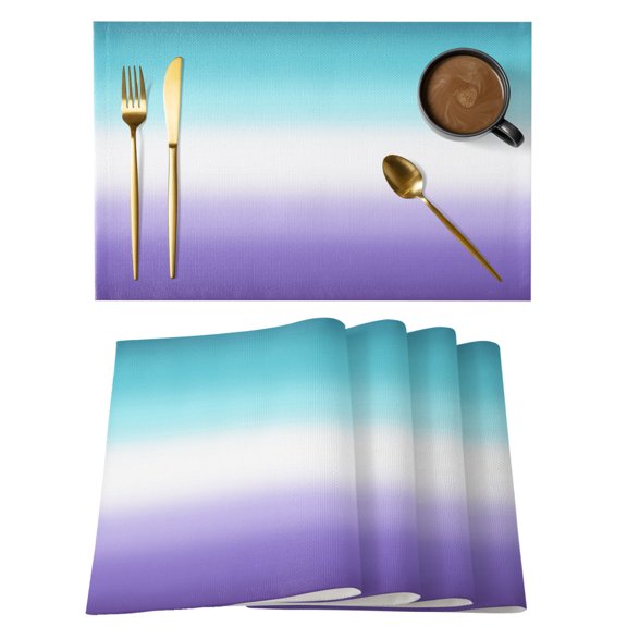 Purple Teal Gradient Placemats Set of 12, Abstract Minimalist Modern Smooth Transition Non-Slip Place Mats Washable Table Mats for Kitchen Dining Table Decorations Indoor/Outdoor