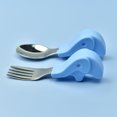 thumbnail image 1 of Tenedor cuchara de entrenamiento para aprender a comer para bebés hipopótamo, mango corto, vajilla de acero inoxidable, tenedor cuchara de silicona para alimentos complementarios para niños, 1 of 6
