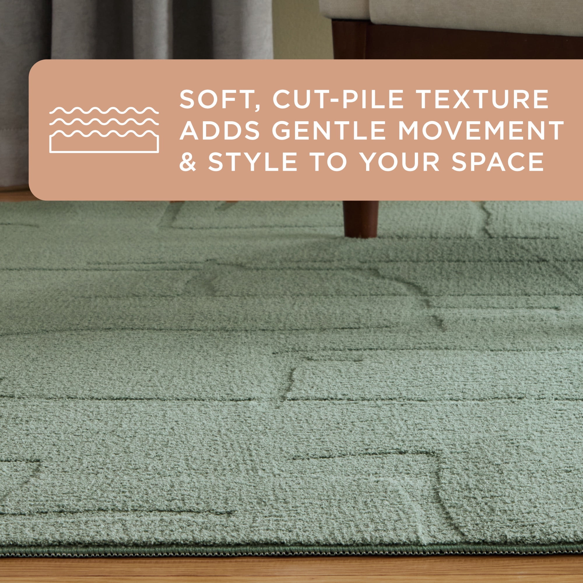 TOWN & COUNTRY EVERYDAY Rae Abstract Organic Soft Felt Everwash®, Machine Washable Area Rug with Non-Slip Backing, Abstract Rug, Sage Green, 1'7"x7'2"