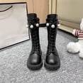 thumbnail image 5 of lnmuld Boots for Girls Stylish Girls High Top Ankle Winter Boots with Elegant Pearl Buckle Design for Youth Casual and Dress Occasions Size:5-5.5 Years, 5 of 9