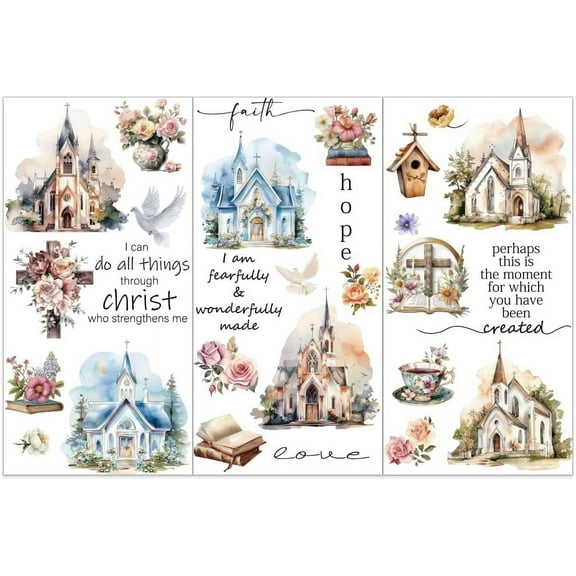 3pcs/Set Church Rub on Transfers for DIY Crafts and Furniture 6x12 inch Dove of Peace Decor Transfer Stickers Vintage Transfers for DIY Wood Furniture Scrapbooking Home Decorations