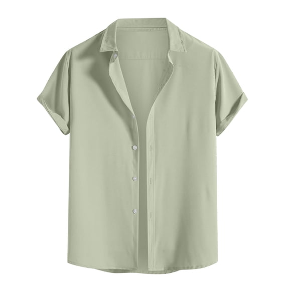 JINMGG Mens Tops Clearance under $5,Men Casual Fashion Solid Turn-down Collar Button Short Sleeve Blouse Tops Shirt Green XXXL