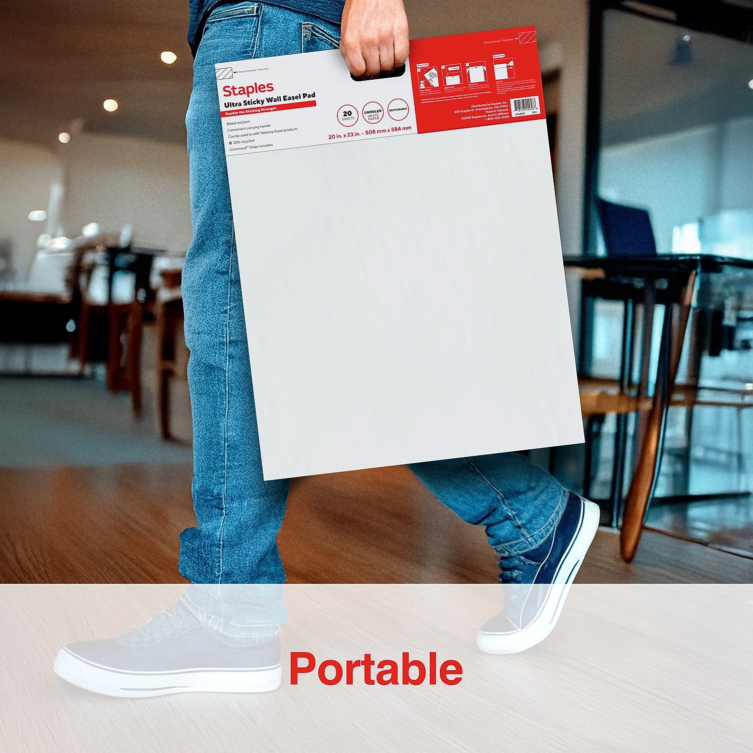 Staples Ultra Sticky Wall Easel Pad 20" x 23" 20 Sheets/Pad 2 Pads/Pack (ST62837)