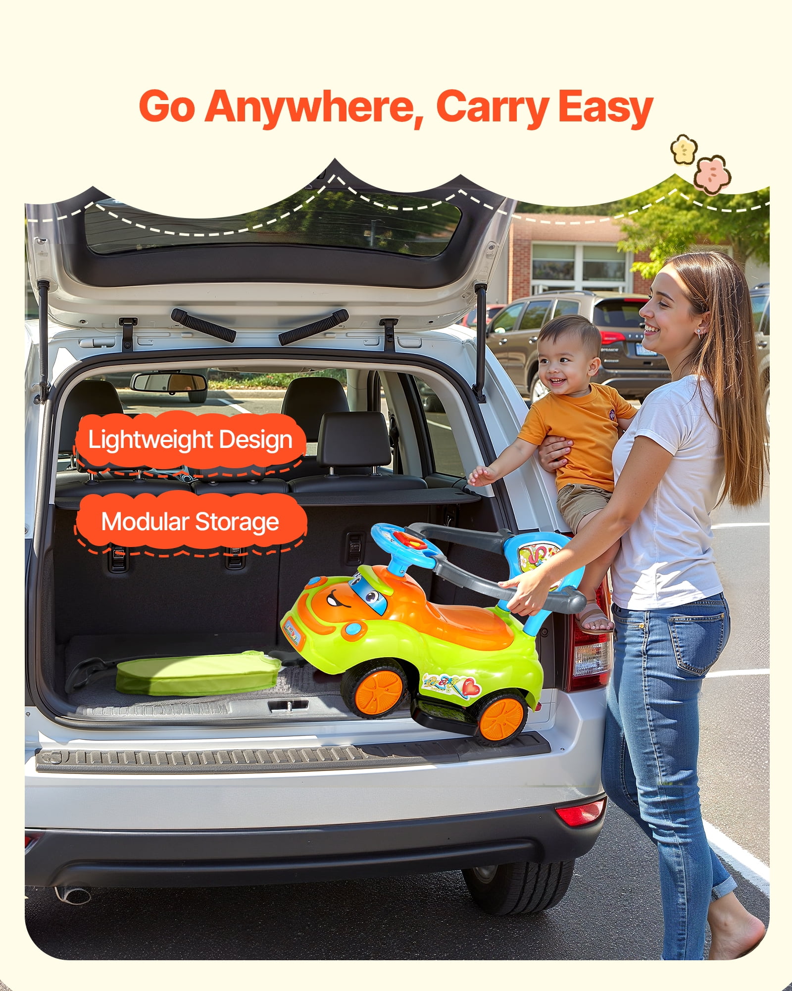 VEVOR Ride On Push Car, Push Car for Toddler 19 to 36 Months, Around Buggy with Guardrails, Handle & Under-seat Storage, 55 lbs Load Capacity, Foot-to-Floor Walker for Boys Girls, Green