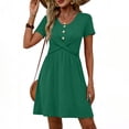 thumbnail image 2 of Levmjia Womens Summer Dress Casual Round Neck Short Sleeve Solid Color Loose Fit Button Front Polyester Comfortable Everyday Wear, 2 of 9