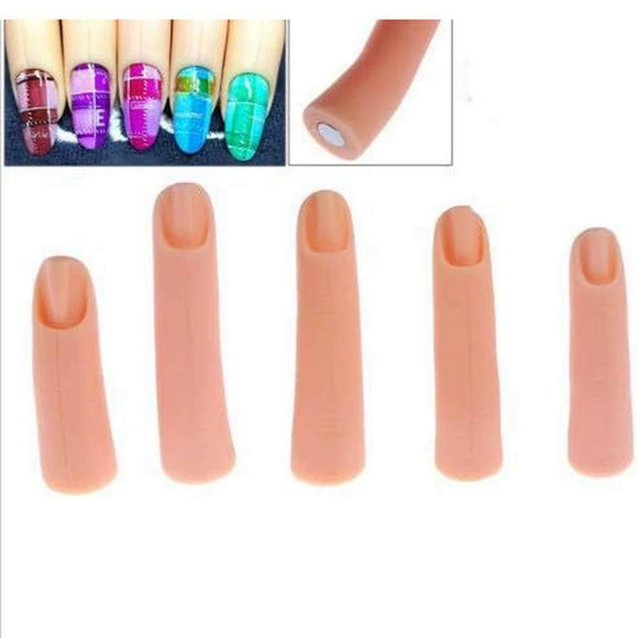 5 piezas de silicona dedo falso acrílico UV gel uñas arte práctica manicura dedos postizos dedo falso con imán para mano uñas arte entrenamiento herramientas de visualización