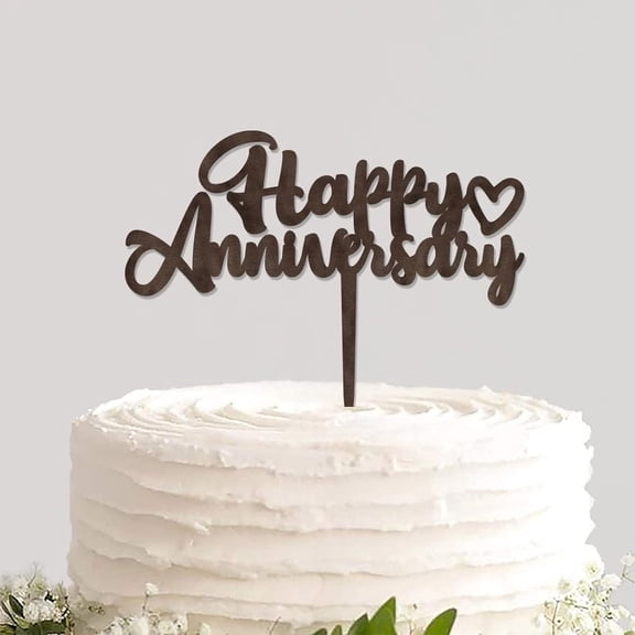 Rustic Wood Cake Topper Custom Colors Happy Anniversary Not Edible Baking Cake And Cupcake Topper Cake Decor for Anniversary Celebration Ceremony Theme Party Favors Supplies