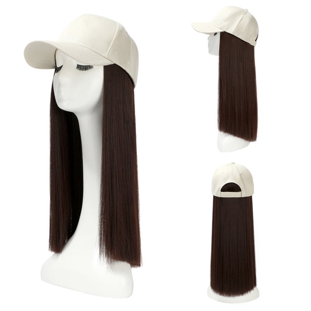 Casquette de Baseball Cheveux Lisses Coiffure Perruque Réglable Chapeau Attaché Cheveux Longs