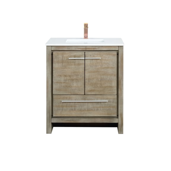 Lafarre 30 in W Rustic Acacia Bath Vanity, Cultured Marble Top and Rose Gold Faucet Set
