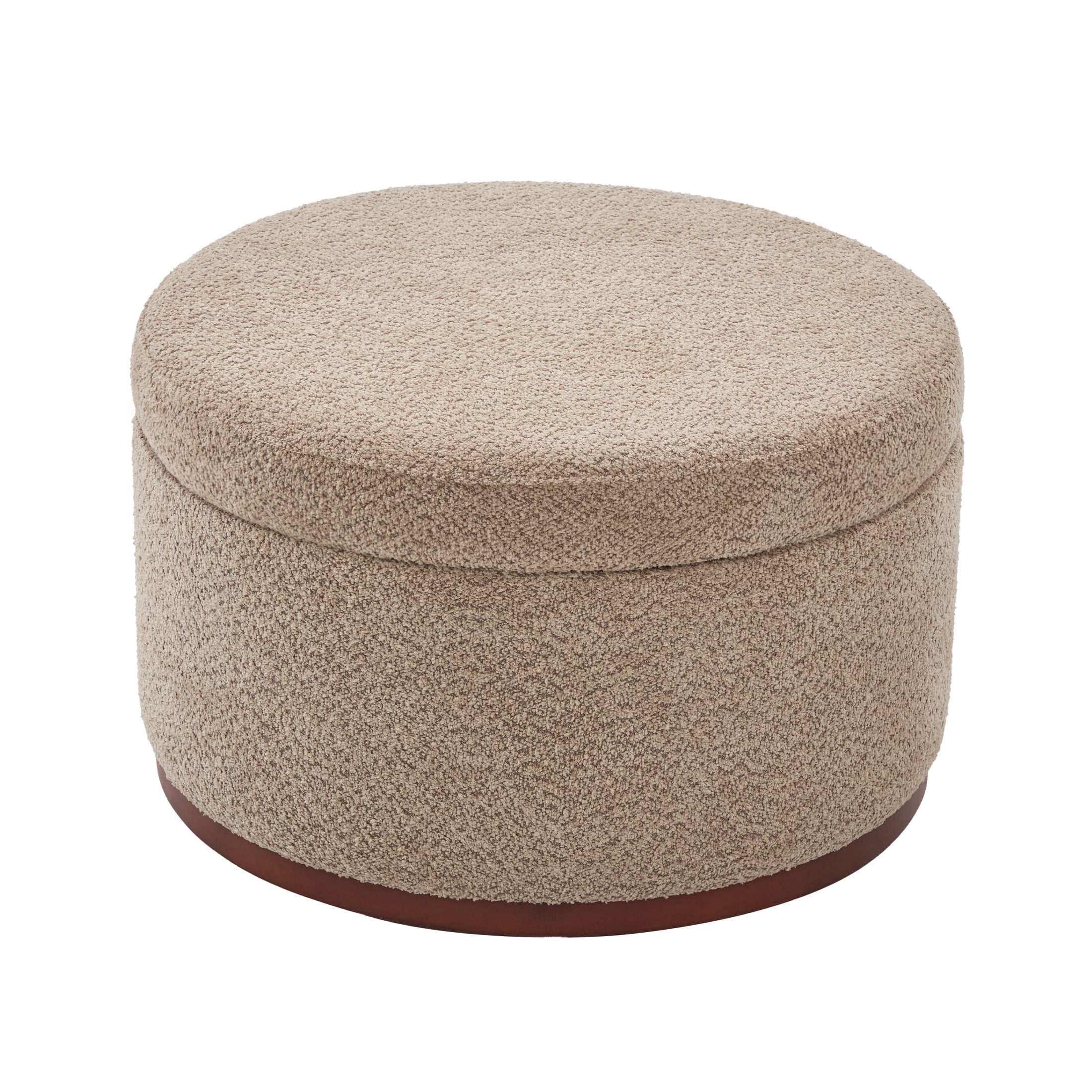 Christopher Knight Home 28.7" Classic Round Storage Ottoman with Chenille Upholstery, Wooden Base, Light Brown