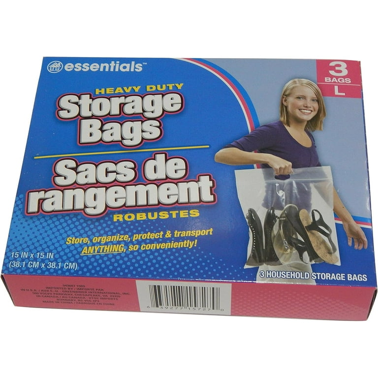 Greenbrier International essentials TM Heavy Duty Clear Plastic Storage Bags 3 Count pack of 4