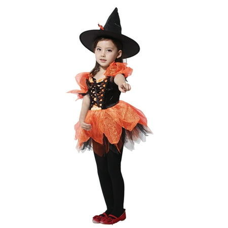 Girls' Sassy Orange Witch Costume Set, L