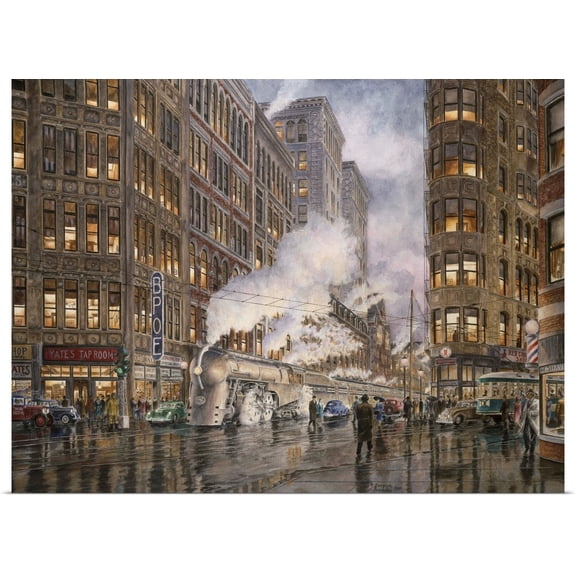 Great BIG Canvas | Rolled Stanton Manolakas Poster Print entitled 20th Century Ltd. At Syracuse NY, Washington And Wharf Sts., Ca. 1936