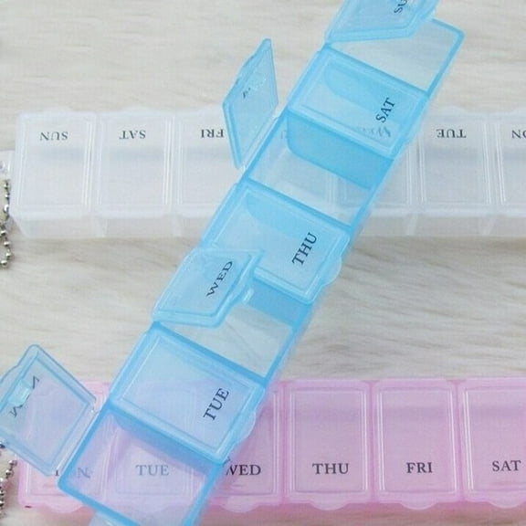 PBPBOX Small Pill Case Rotated 7 Slot Plastic Blue for Small Items 2Pcs