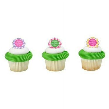 ON SALE Mothers Day Flower Cupcake Cake Rings Party Favors Cake Toppers 24 Count