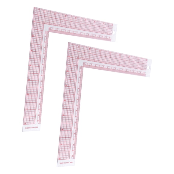 KONTONTY 2Pcs Plastic Tailor Ruler with 90 Degree Angle and Fine Scale for Accurate Sewing Measurements