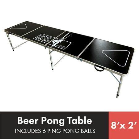 Games On Tap 8’ Beer Pong Table, Foldable, Adjustable and Portable, Black