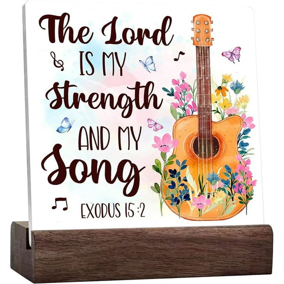Bible Verse Sign Desk Decor,The Lord Is My Strength And My Song Christian Ceramic Desk Signs,Religious Plaque Signs Decor,Scripture Decor For Desk Shelf Tabletop Decoration Home Office
