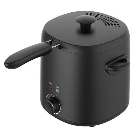 Mainstays 2 Qt Round Deep Fryer, Black, Detachable Basket, Adjustable Thermostat, Cool Touch Handle