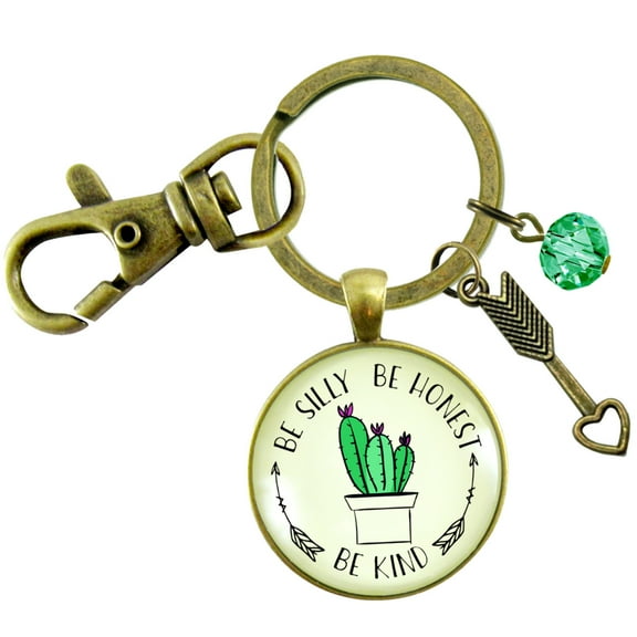Kindness Gutsy Goodness Bronze Keychain Be Silly Be Honest Be Kind Jewelry Friendship Cactus Boho Chic