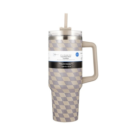 Mainstays 40oz Tan Diamond Pattern Double-Wall Stainless Steel Insulated Tumbler