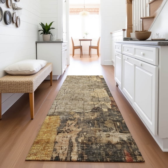 Addison Rugs Mayfield Premium Machine Washable Transitional Abstract Khaki Runner Rug, 2'3" x 7'6"