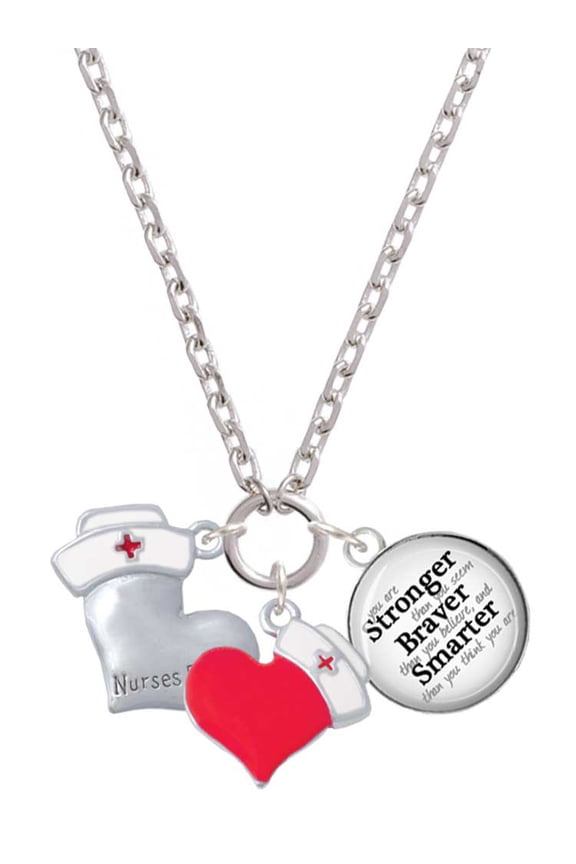 Silvertone Nurse's Prayer Heart - Lord Guide - Red Heart Nurse Strong Zoe Necklace
