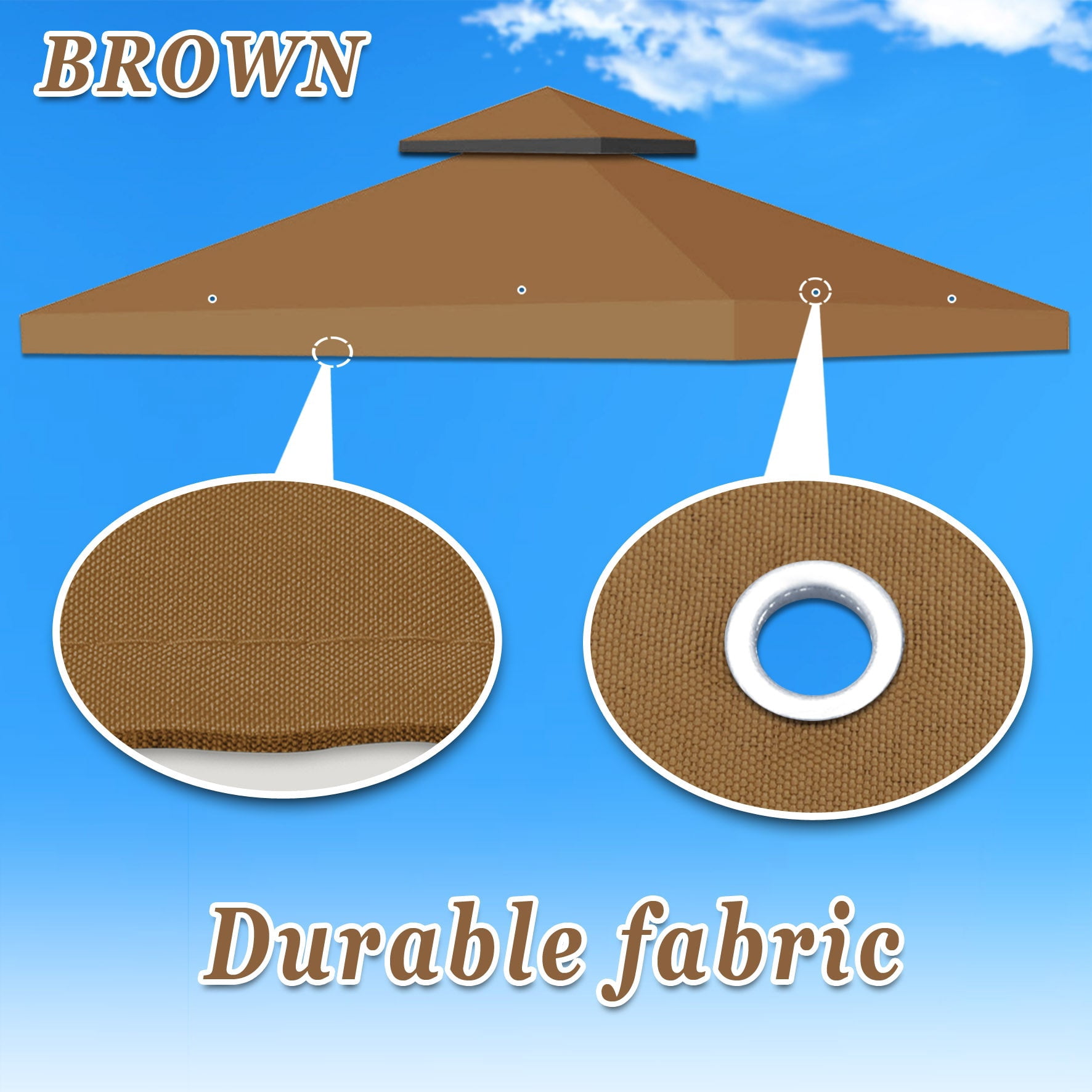 ALUVIERA 8'X8' Gazebo Sunshade 2-Tier Patio Pavilion Replacement Canopy(BROWN)