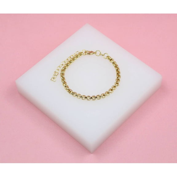 18K Gold Filled Rounded 4mm Box Bracelet (I426)