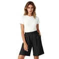 thumbnail image 7 of Bermuda Shorts for Women Knee Length Dressy Casual Summer Elastic Waist Straight Wide Leg Long Shorts with Pockets Black S, 7 of 7