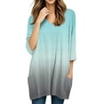 thumbnail image 5 of DENGDENG Oversized Tunic Tops for Women 2025 Summer V Neck 3/4 Sleeve Long Shirts for Women for Leggings Plus Size Fashion Tshirts Loose Fit Flowy Clothes Sky Blue XXL, 5 of 7
