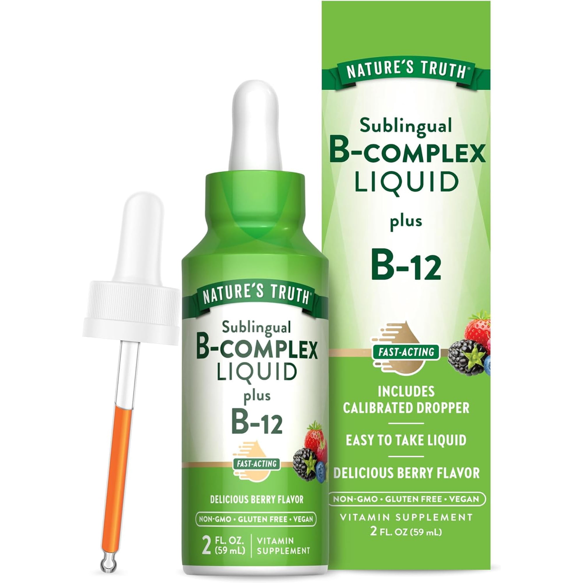 Vitamin B Complex Siblingual Liquid | 2 FL Oz | Delicious Berry Flavor | by Nature's Truth