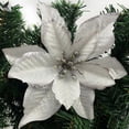 thumbnail image 3 of PULLIMORE 36 Pcs Artificial Christmas Poinsettia Flowers Glitter Tree Hanging Xmas Party Tree Decoration (Silver), 3 of 8
