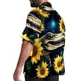thumbnail image 3 of Crocodile Starry Sky Sunflower Men's Poplin Shirt, Casual Short Sleeve Printed Button Down Summer Beach Unisex Shirts, 3 of 6
