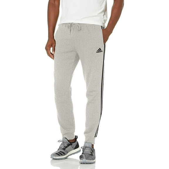 Mens Adidas Essentiald Tapered Cuff 3 Stripes Pants Grey