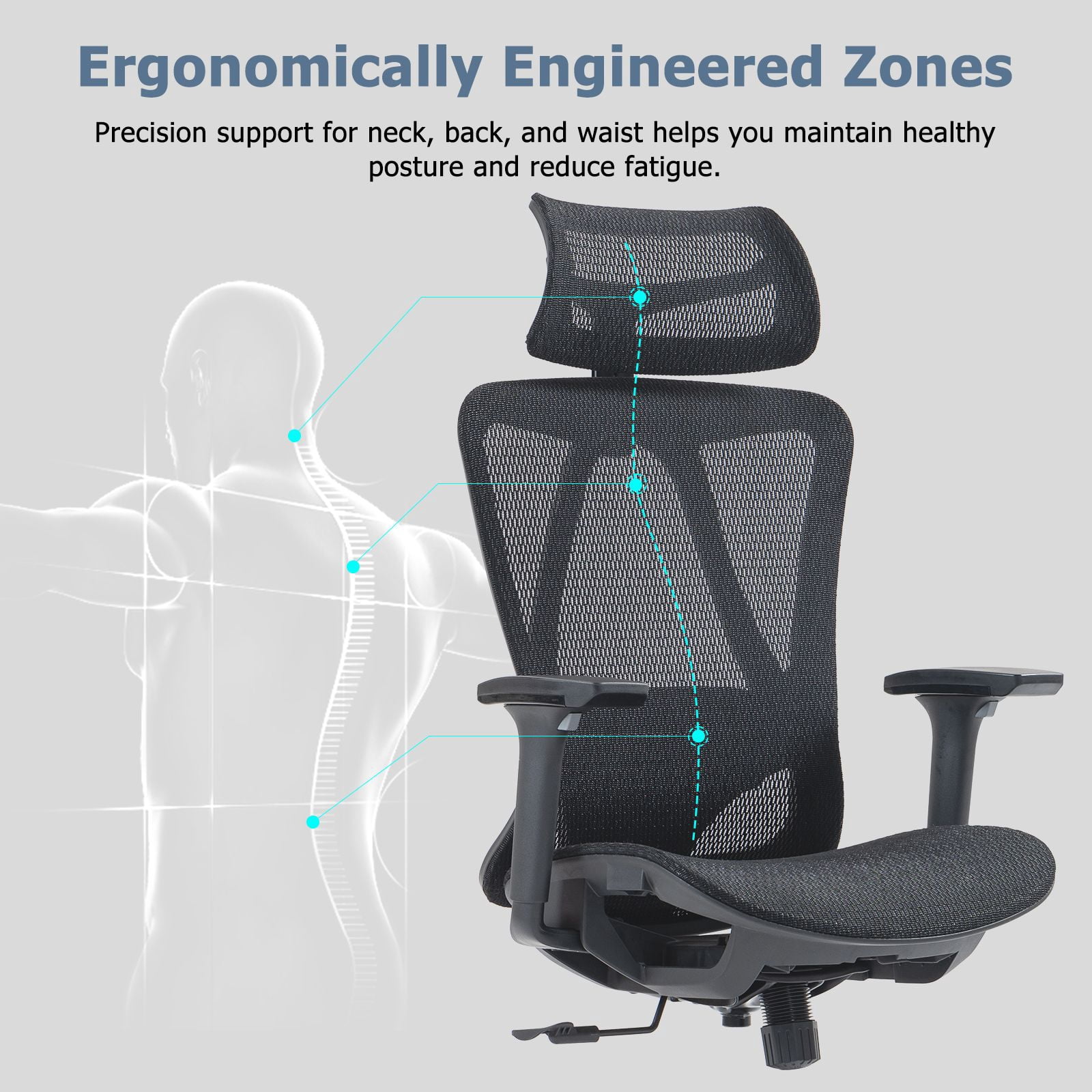 Ergonomic High Back Mesh Office Chair Adjustable Headrest Lumbar Support Swivel Desk Chair