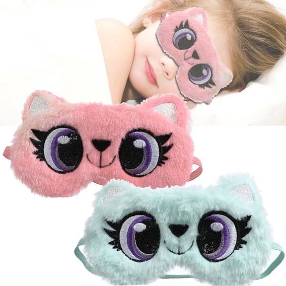 2Pcs Cartoon Sleeping Mask - Eye Mask Soft Fluffy Sleep Shade Cover Rest Eyepatch Blindfold Shield Travel Sleeping for Sleeping Blindfold Eye Cover Sleep Mask for Women Kids