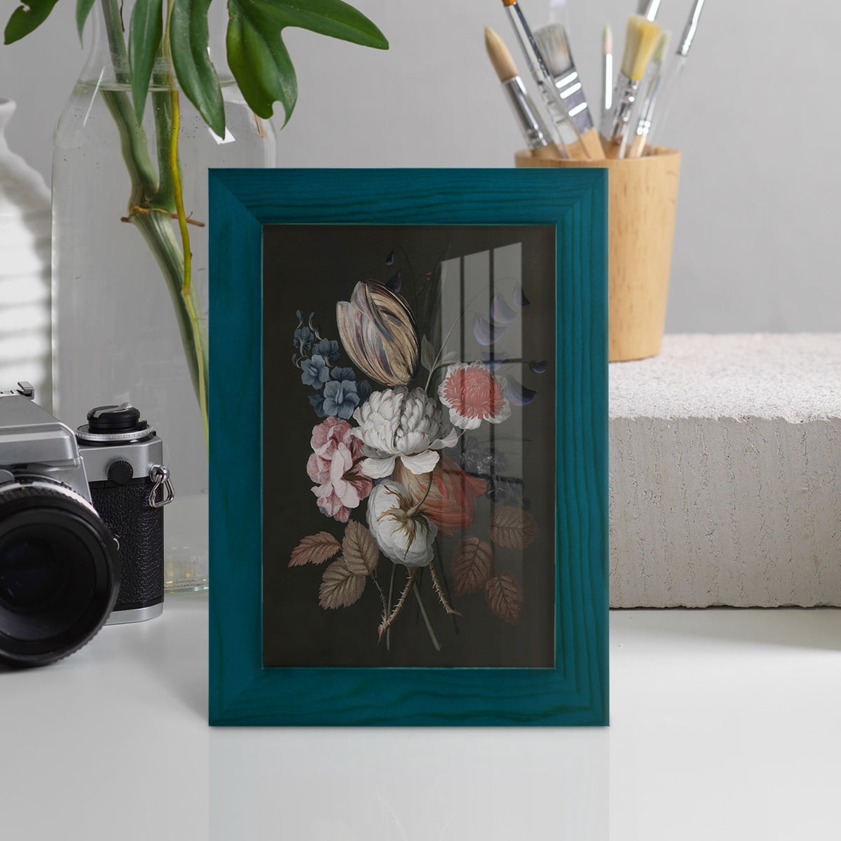 Dramatic Bouquet I -Framed Print w/glass-Ocean Blue