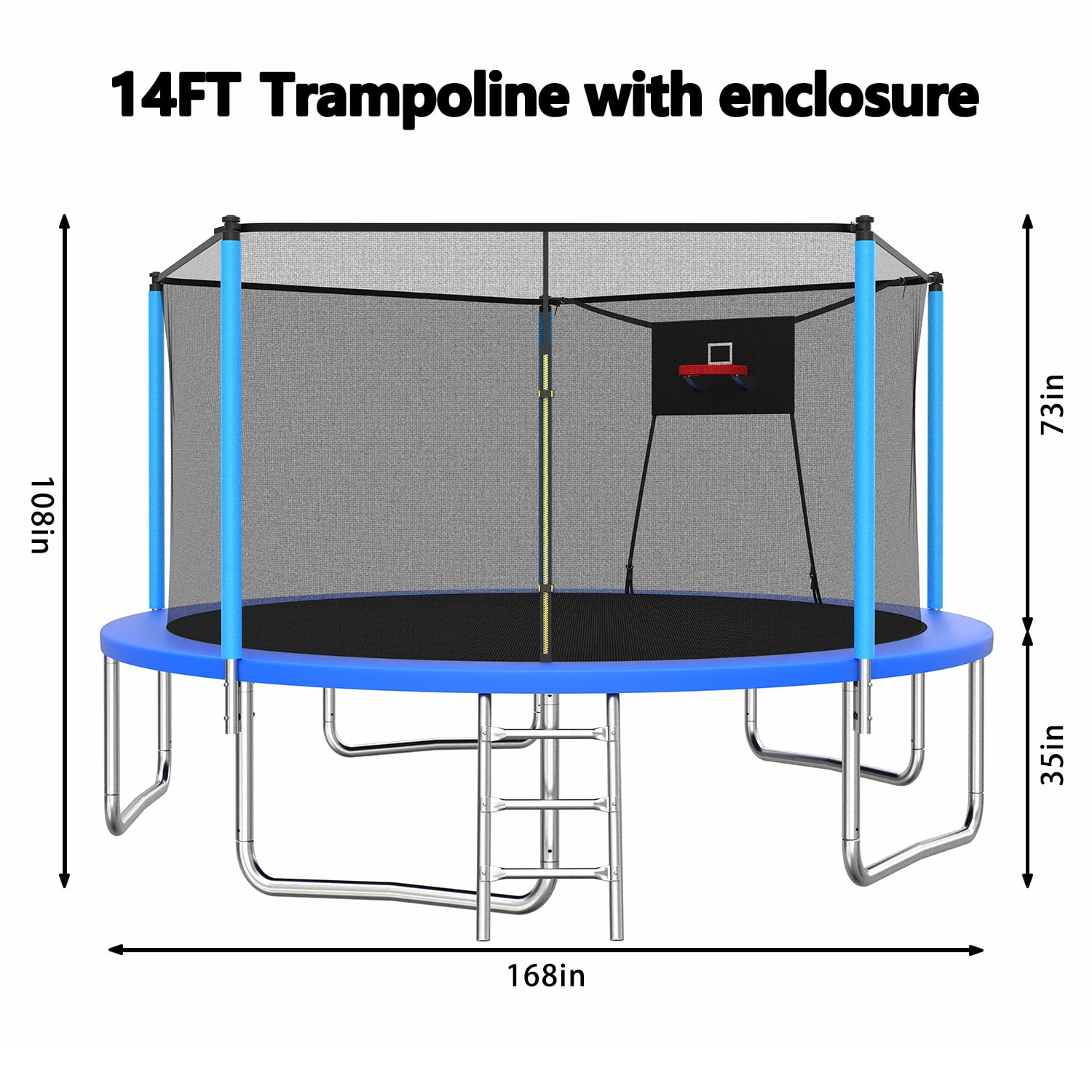 Leumius 14ft Trampoline with Basketball Hoop,Heavy-Duty Outdoor Trampoline with with Enclosure Net,Upgraded Kids Recreational Trampoline for Family,Blue
