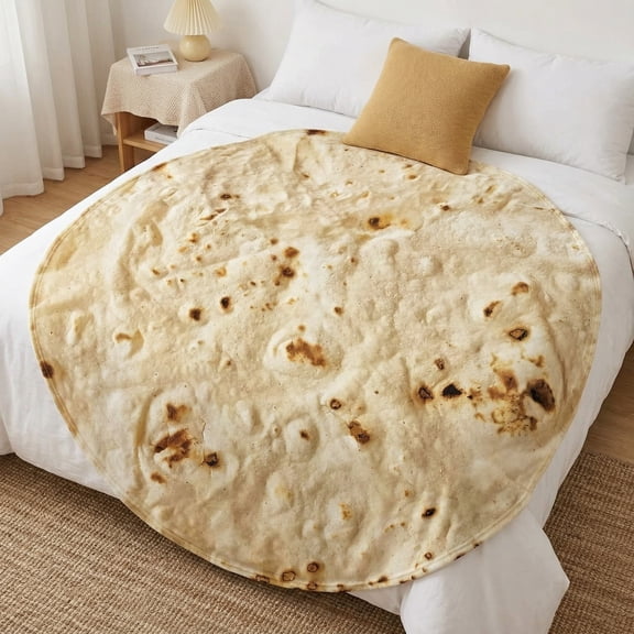 Tortilla Blanket, Large, Double-sided Design, Fun and Realistic Food Patterns, Personalized Pillow Blanket, Novelty Gift, Suitable for Everyone, 300GSM , Soft Flannel, 60 inches, Yellow