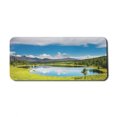 thumbnail image 1 of Landscape Computer Mouse Pad, Mountain Woodland Forest and Lake in Sunny Cloudy Sky Summer Nature, Rectangle Non-Slip Rubber Mousepad X-Large, 35" x 15" Gaming Size, Green Blue White, by Ambesonne, 1 of 2