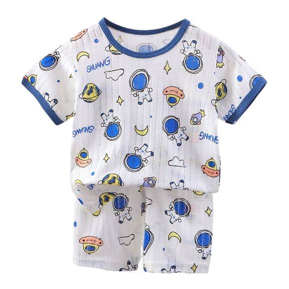 Boy Athletic Outfit Sets Toddler Boy Summer Outfit Short Sleeves T-Shirt Tank Tops Elastic Waist Shorts Set Cartoon Print 2PCS Set Summer Dailywear Set 18-24 Months