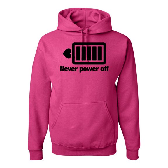 Cute Heart Never Power off Love Couple Gift Valentine's Day Unisex Graphic Hoodie Sweatshirt, Fuschia, Small