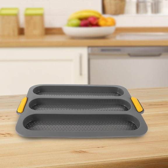 WRISTBIQUE Grey Silicone Loaf Pan Three Slot Bread Baking Mold for French Baguettes